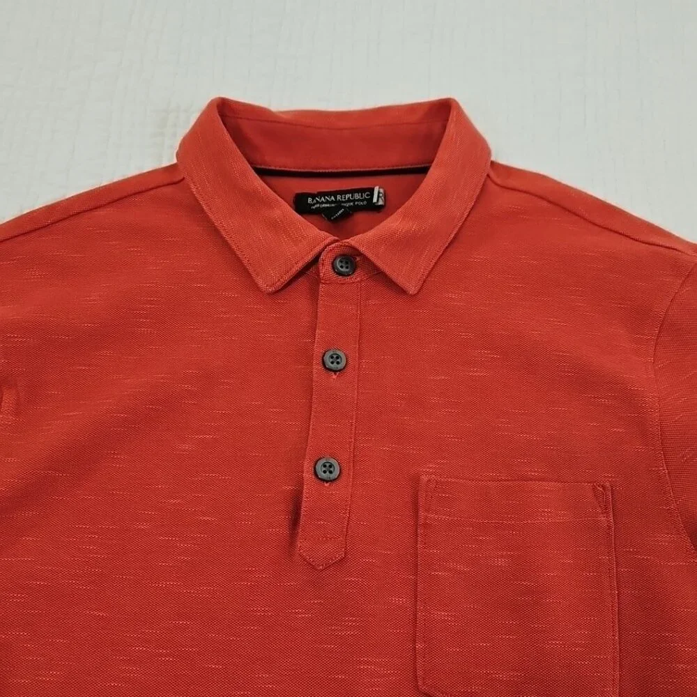 Banana Republic Performance‎ Pique Polo Men's Medium Orange Slubby Cotton EUC LN